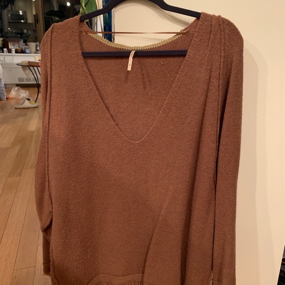 Free People V Fringe Pullover Sweater in Terracotta - Picture 2 of 3
